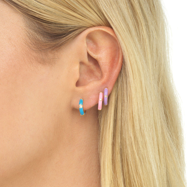  CZ Bezel Colored Enamel Huggie Earring - Adina Eden's Jewels