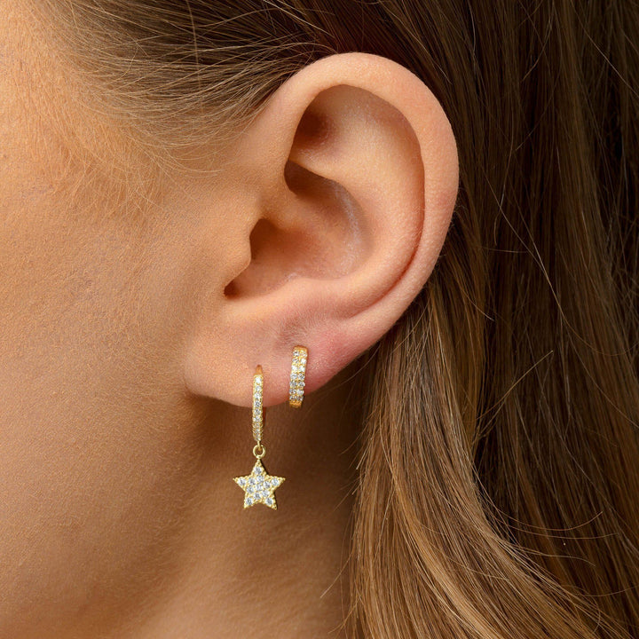  Pavé Dangling Star Huggie Earring - Adina Eden's Jewels