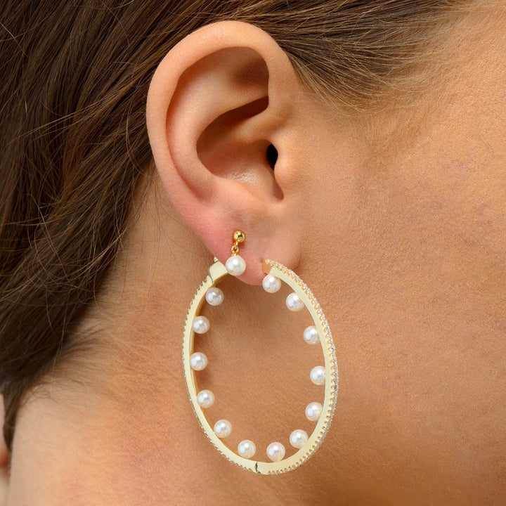  Pearl CZ Hoop Earring - Adina Eden's Jewels