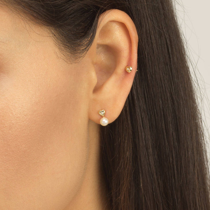  Diamond Heart Pearl Stud Earring 14K - Adina Eden's Jewels