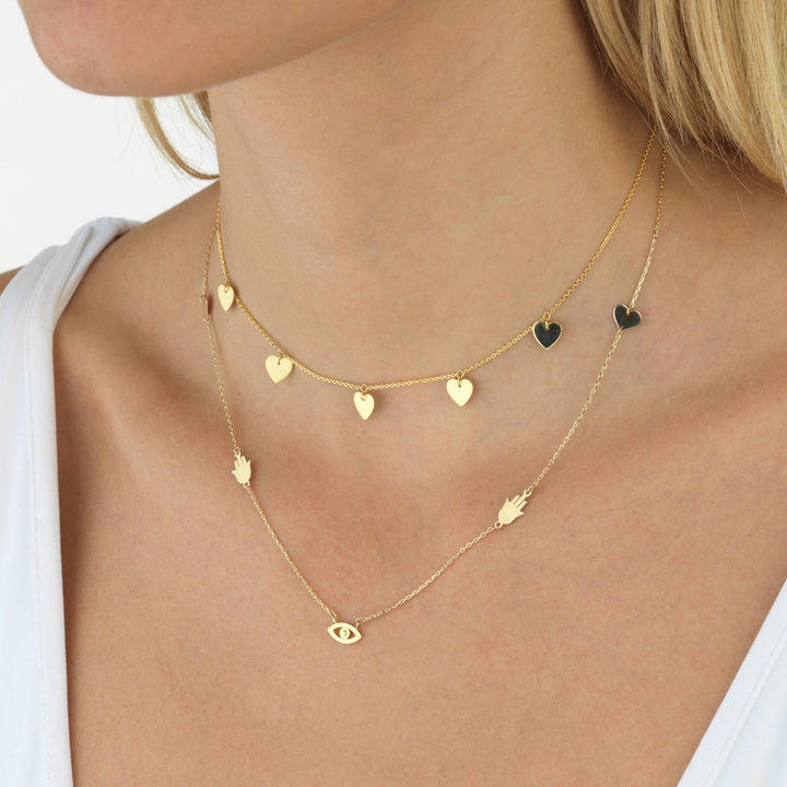  5 Heart Necklace 14K - Adina Eden's Jewels