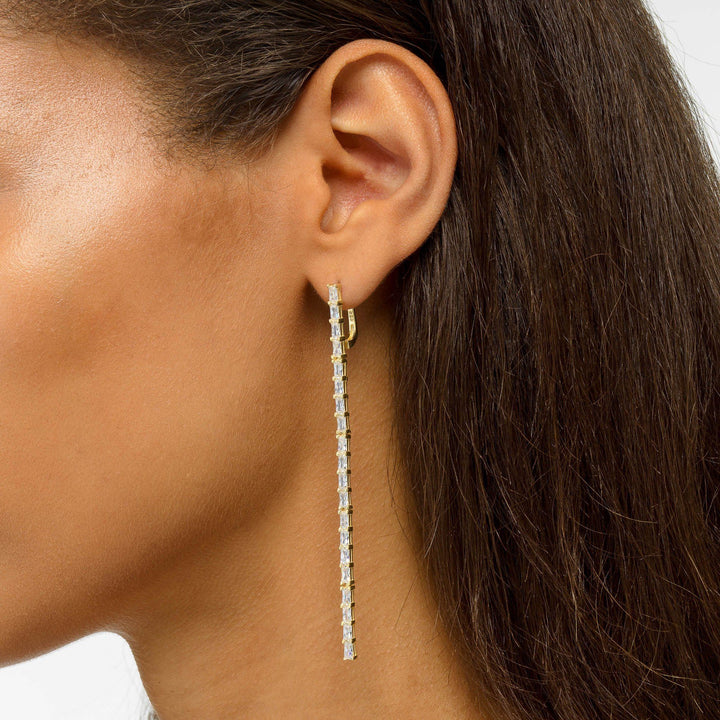  Baguette Long Bar Stud Earring - Adina Eden's Jewels