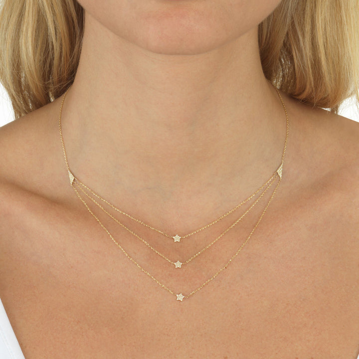  Diamond 3 Layer Star Necklace 14K - Adina Eden's Jewels