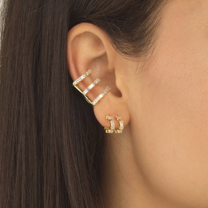  Double Row Baguette Huggie Earring - Adina Eden's Jewels