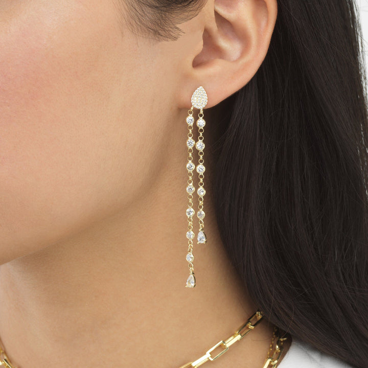  Bezel Chain Drop Stud Earring - Adina Eden's Jewels