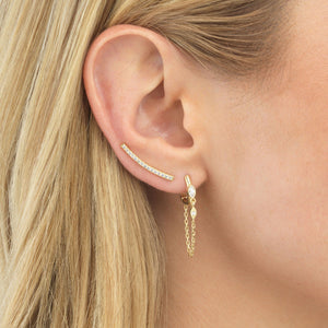 Emerald Green Marquise Stone Chain Huggie Earring - Adina Eden's Jewels