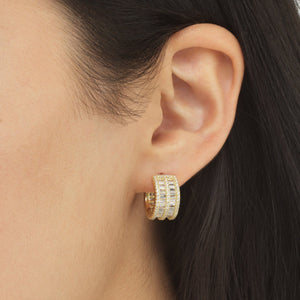  Round X Baguette Double Row Hoop Earring - Adina Eden's Jewels