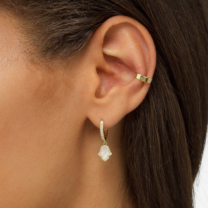  Mother of Pearl Hamsa Huggie Earring - Adina Eden's Jewels