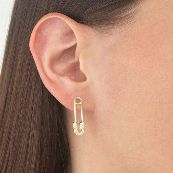  Pavé Safety Pin Stud Earring - Adina Eden's Jewels