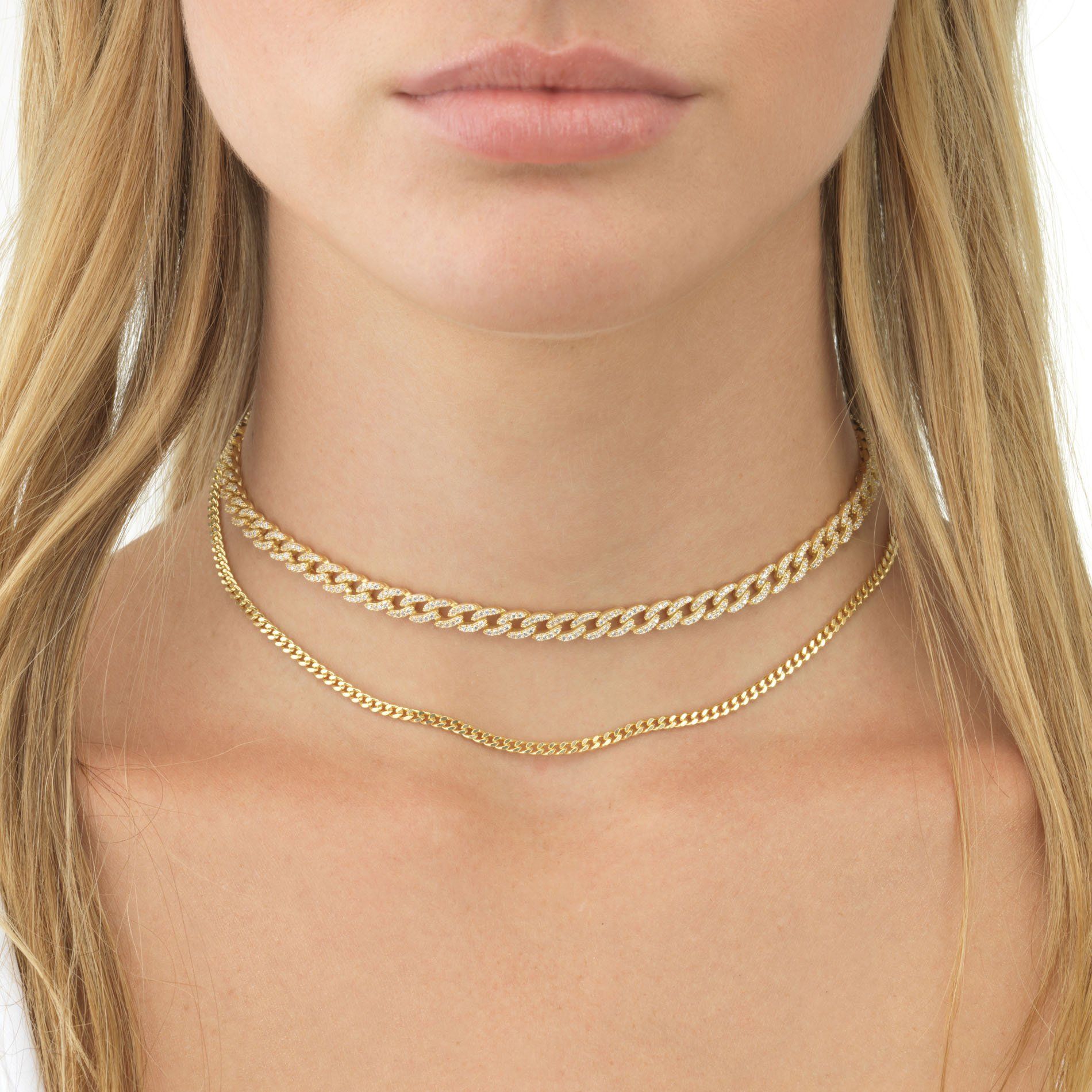 Acedre Chunky Choker Necklace Gold Cuban Link Chain Double O Link Necklaces Punk Hip-hop Jewelry for Women and Girls