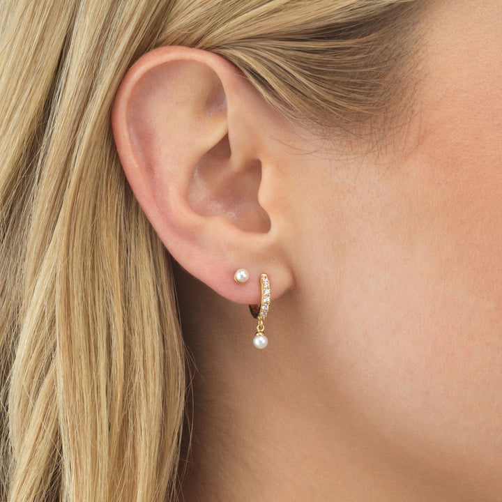  Pearl CZ Huggie Earring - Adina Eden's Jewels