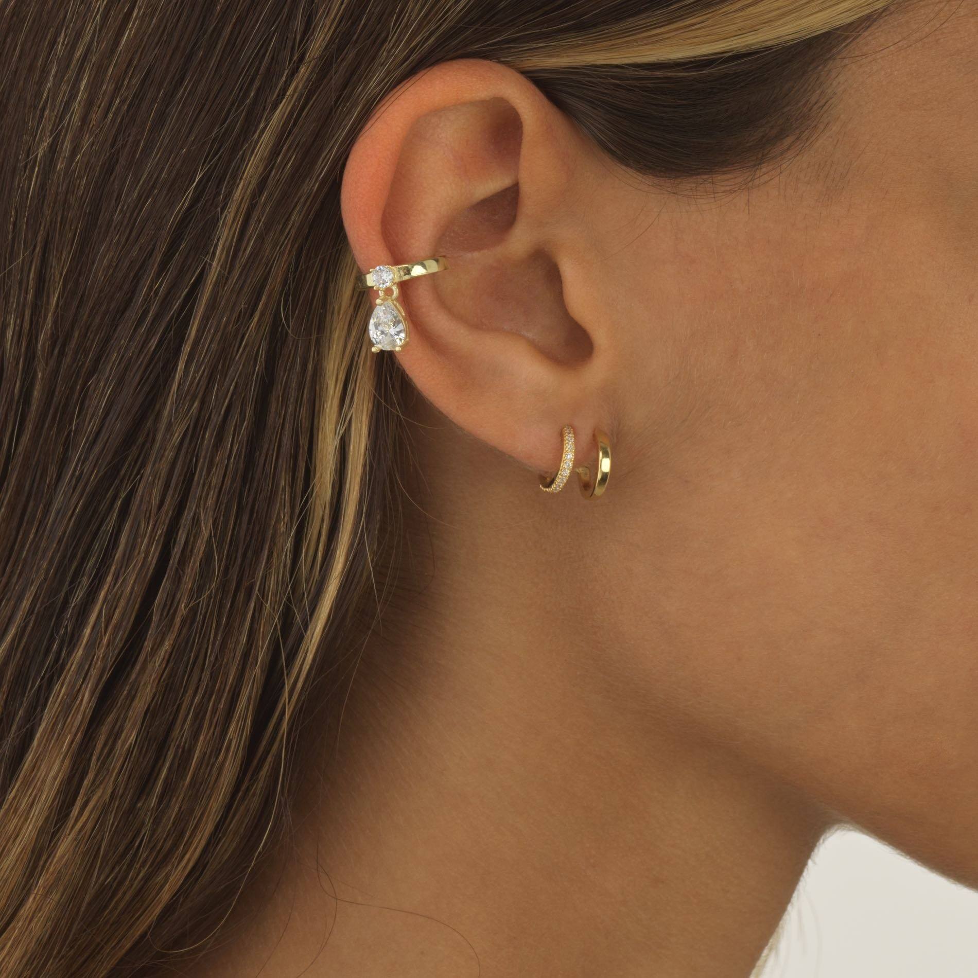 Gold Teardrop Dangle Ear Cuff Adina Eden Jewels - Main Image