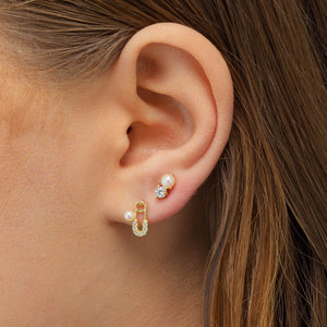  CZ Pearl Safety Pin Stud Earring - Adina Eden's Jewels