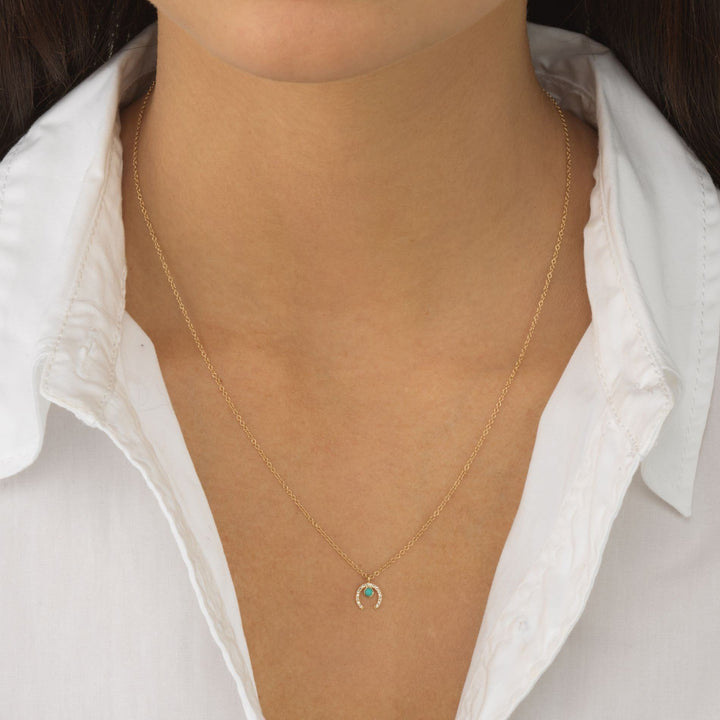 Diamond Turquoise Cowhorn Necklace 14K - Adina Eden's Jewels