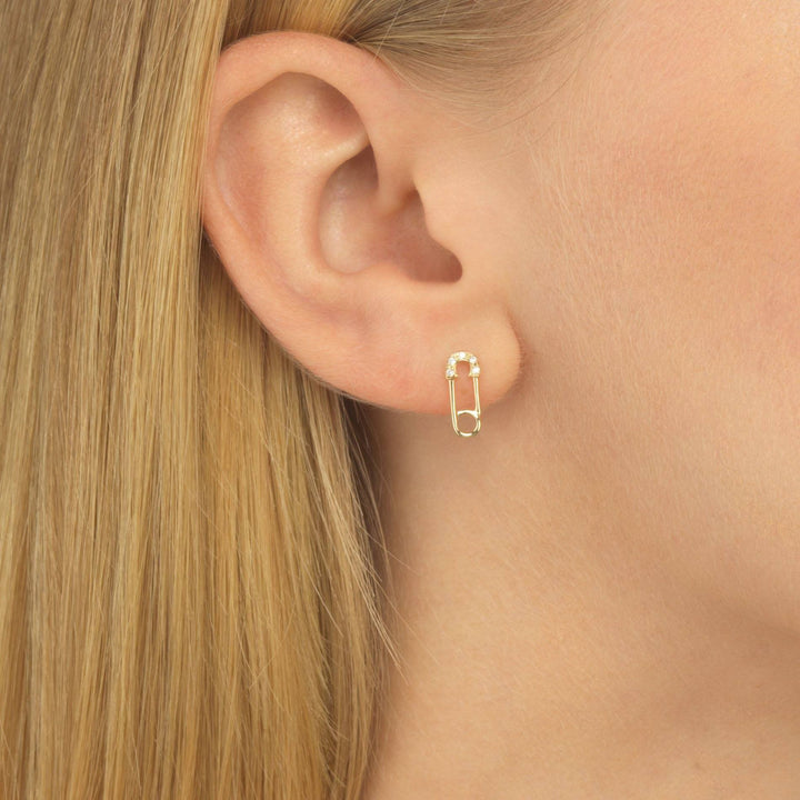  Diamond Safety Pin Stud Earring 14K - Adina Eden's Jewels