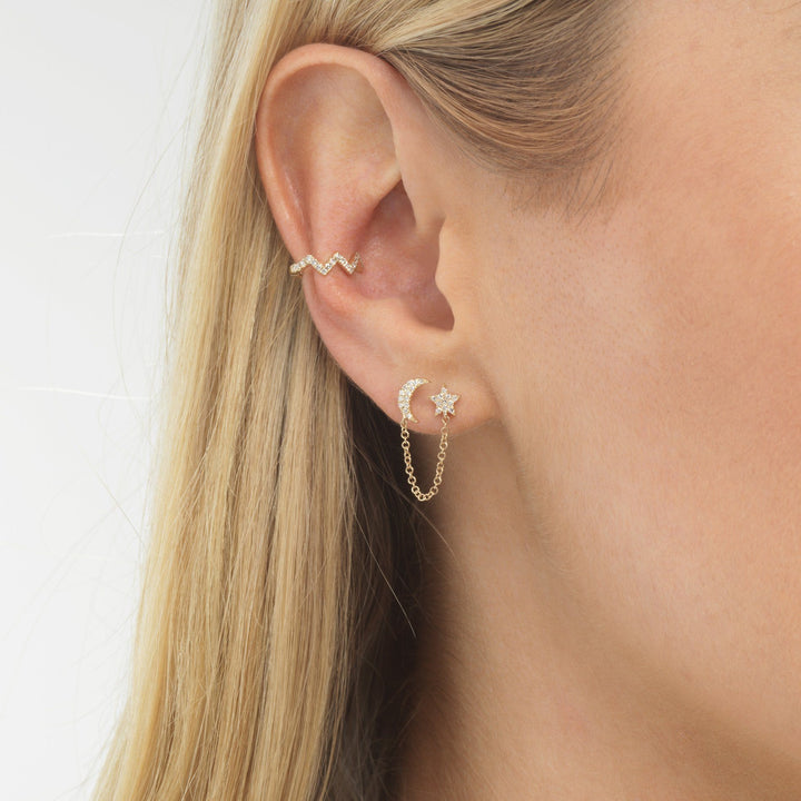  Diamond Star & Moon Chain Stud Earring 14K - Adina Eden's Jewels