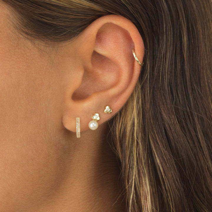 Diamond Pearl Flower Stud Earring 14K - Adina Eden's Jewels