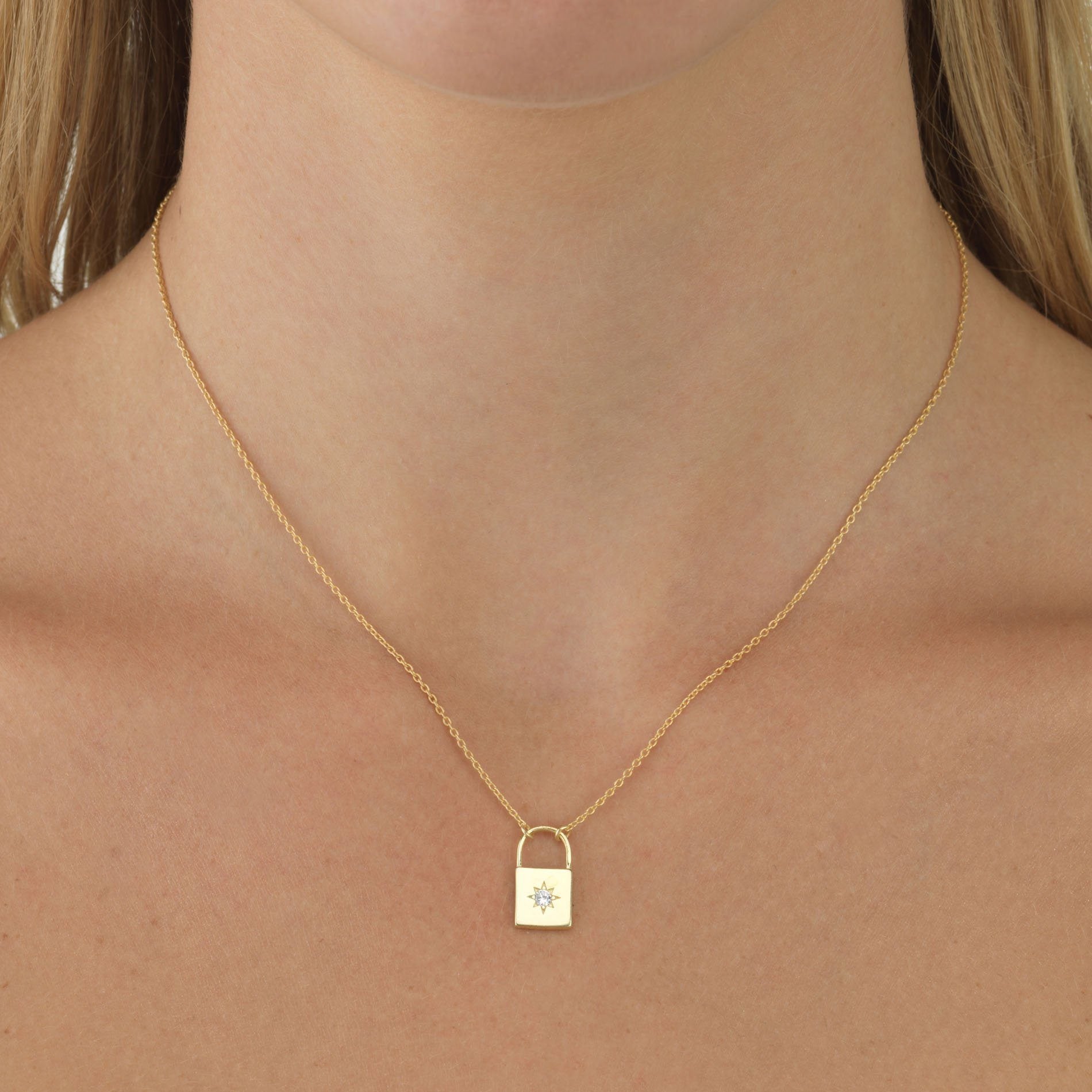 14K Gold Starburst Lock Necklace Adina Eden Jewels