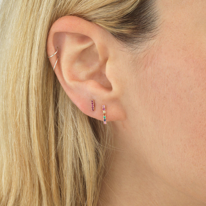  Diamond Rainbow Bar Stud Earring 14K - Adina Eden's Jewels