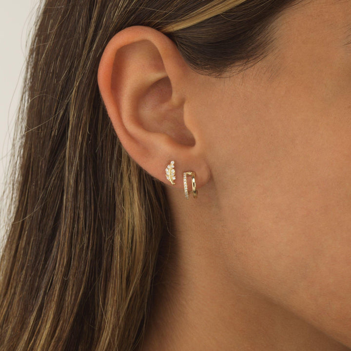  Diamond & Solid Hoop Stud Earring 14K - Adina Eden's Jewels