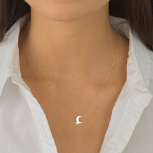 Diamond Two-Tone Moon & Star Necklace 14K - Adina Eden's Jewels
