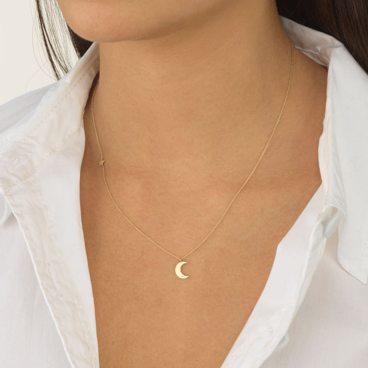  Moon & Star Pendant Necklace 14K - Adina Eden's Jewels