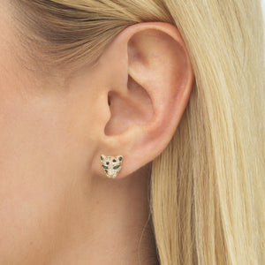  Diamond Emerald Panther Stud Earring 14K - Adina Eden's Jewels