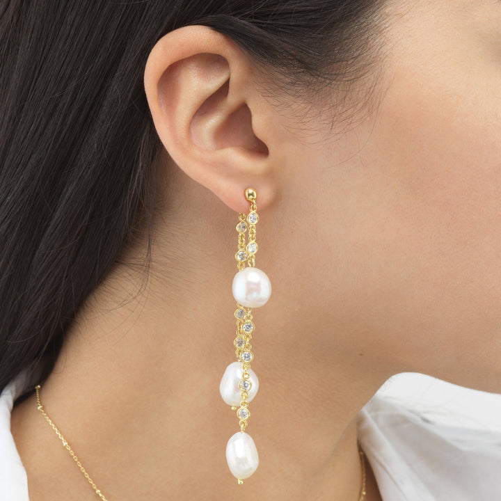  Baroque Pearl Double Drop Stud Earring - Adina Eden's Jewels