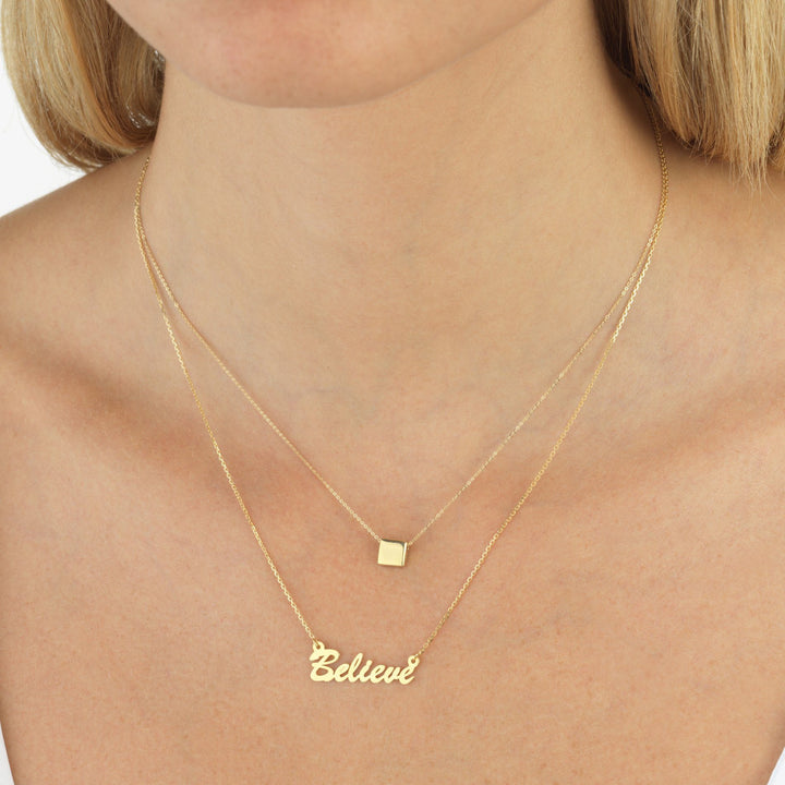  Engraved Square Pendant Necklace 14K - Adina Eden's Jewels
