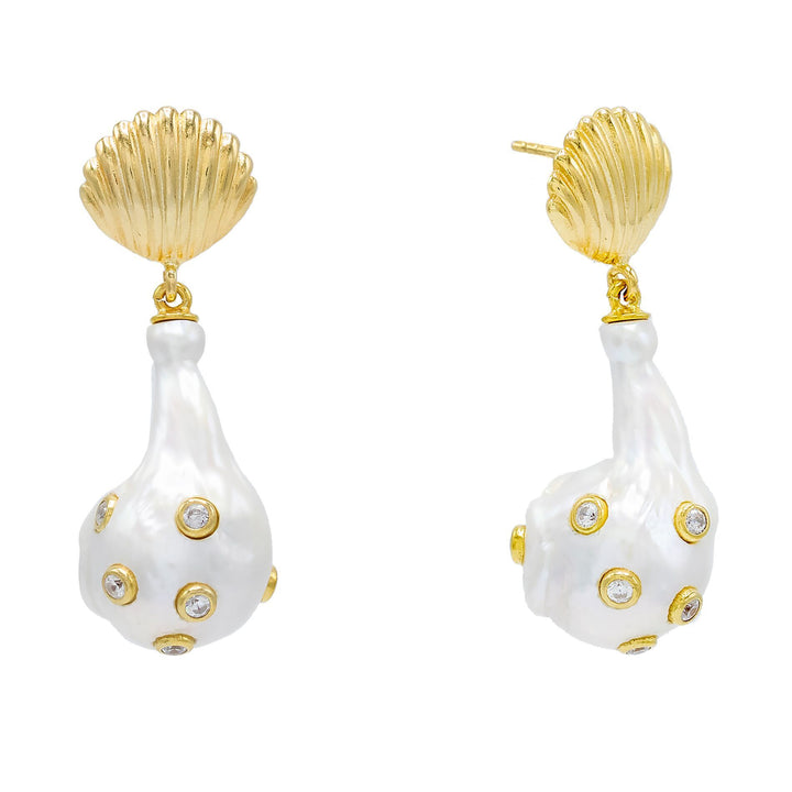 Pearl White Pearl Bezel Stud Earring - Adina Eden's Jewels