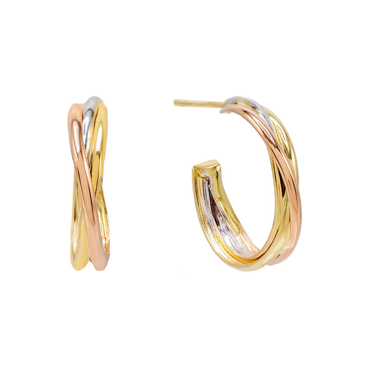 14K Gold Tricolor Hoop Stud Earring 14K - Adina Eden's Jewels