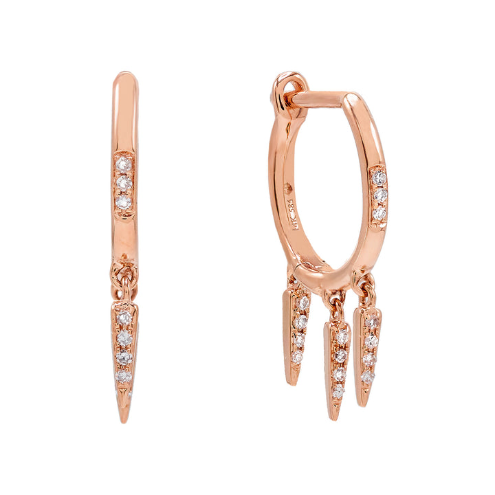  Diamond Dangling Multi Spike Huggie Earring 14K - Adina Eden's Jewels