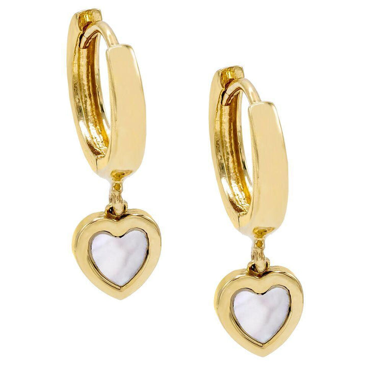 14K Gold Mother of Pearl Heart Huggie Earring 14K - Adina Eden's Jewels