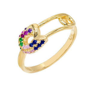 Multi-Color / 8 Multi-Color Safety Pin Ring - Adina Eden's Jewels