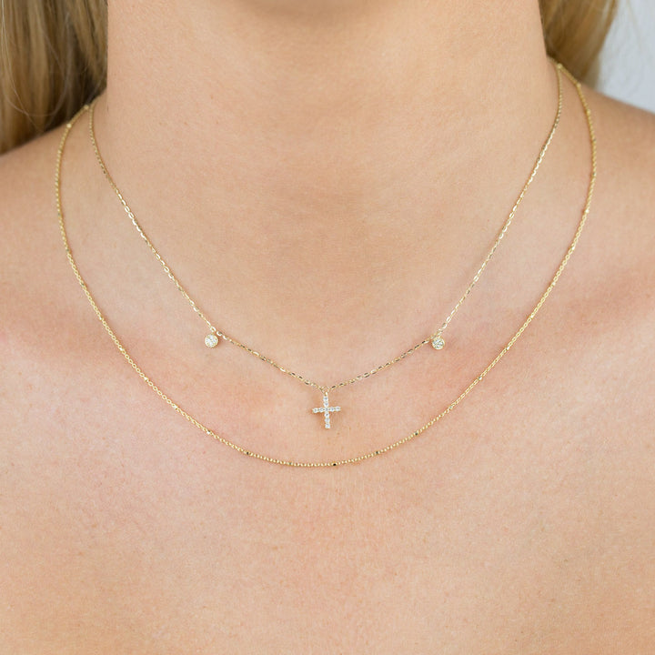  Diamond Dangling Cross Necklace 14K - Adina Eden's Jewels