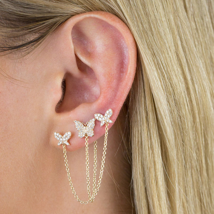  Diamond Butterfly Chain Drop Earring 14K - Adina Eden's Jewels