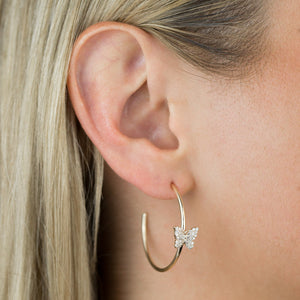  Diamond Butterfly Hoop Earring 14K - Adina Eden's Jewels