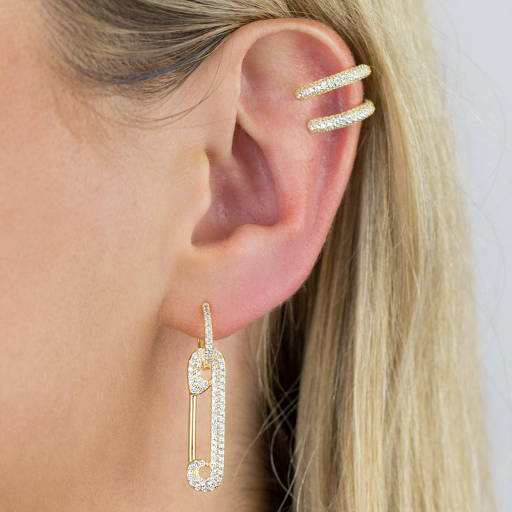 Pavé Safety Pin Huggie Earring - Adina Eden's Jewels