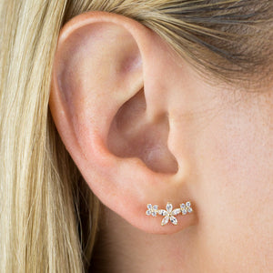  CZ Triple Flower Stud Earring 14K - Adina Eden's Jewels