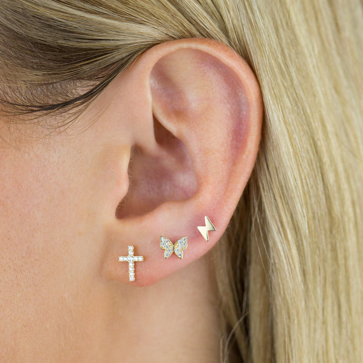  CZ Tiny Butterfly Stud Earring 14K - Adina Eden's Jewels