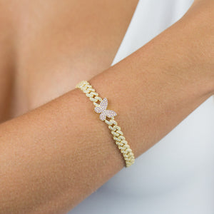  Pavé Pink Butterfly Chain Link Bracelet - Adina Eden's Jewels
