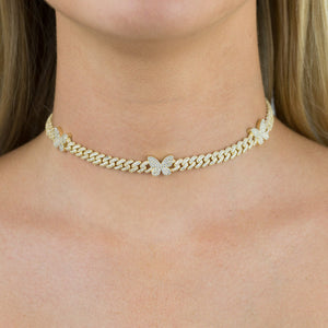 Pavé Pink Butterfly Chain Link Choker - Adina Eden's Jewels