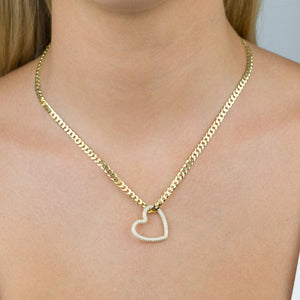  Pavé Heart Cuban Chain Necklace - Adina Eden's Jewels