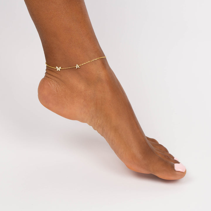  Pavé Butterfly Initial Anklet - Adina Eden's Jewels