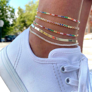  Thin Bezel Rainbow Tennis Anklet - Adina Eden's Jewels
