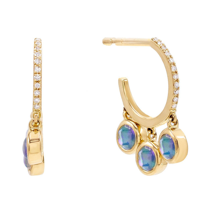 Opal Diamond Opal Dangle Hoop Earring 14K - Adina Eden's Jewels