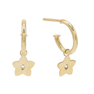 14K Gold Flower Dangle Hoop Earring 14K - Adina Eden's Jewels