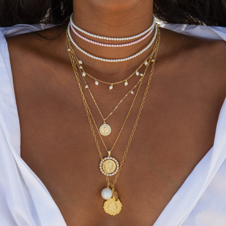  White Pearl Vintage Coin Necklace - Adina Eden's Jewels