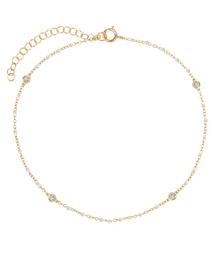 White Bezel X Enamel Beaded Anklet - Adina Eden's Jewels