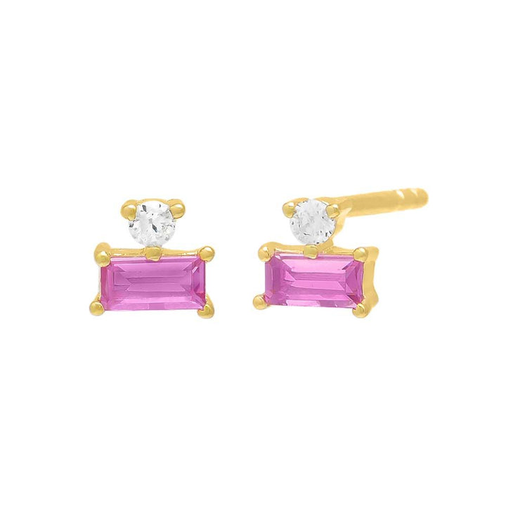 Sapphire Pink Solitaire x Baguette CZ Stud Earring - Adina Eden's Jewels
